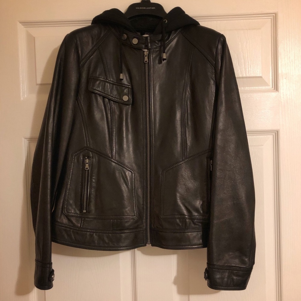 Wilson’s Leather Jacket with Hood, Black